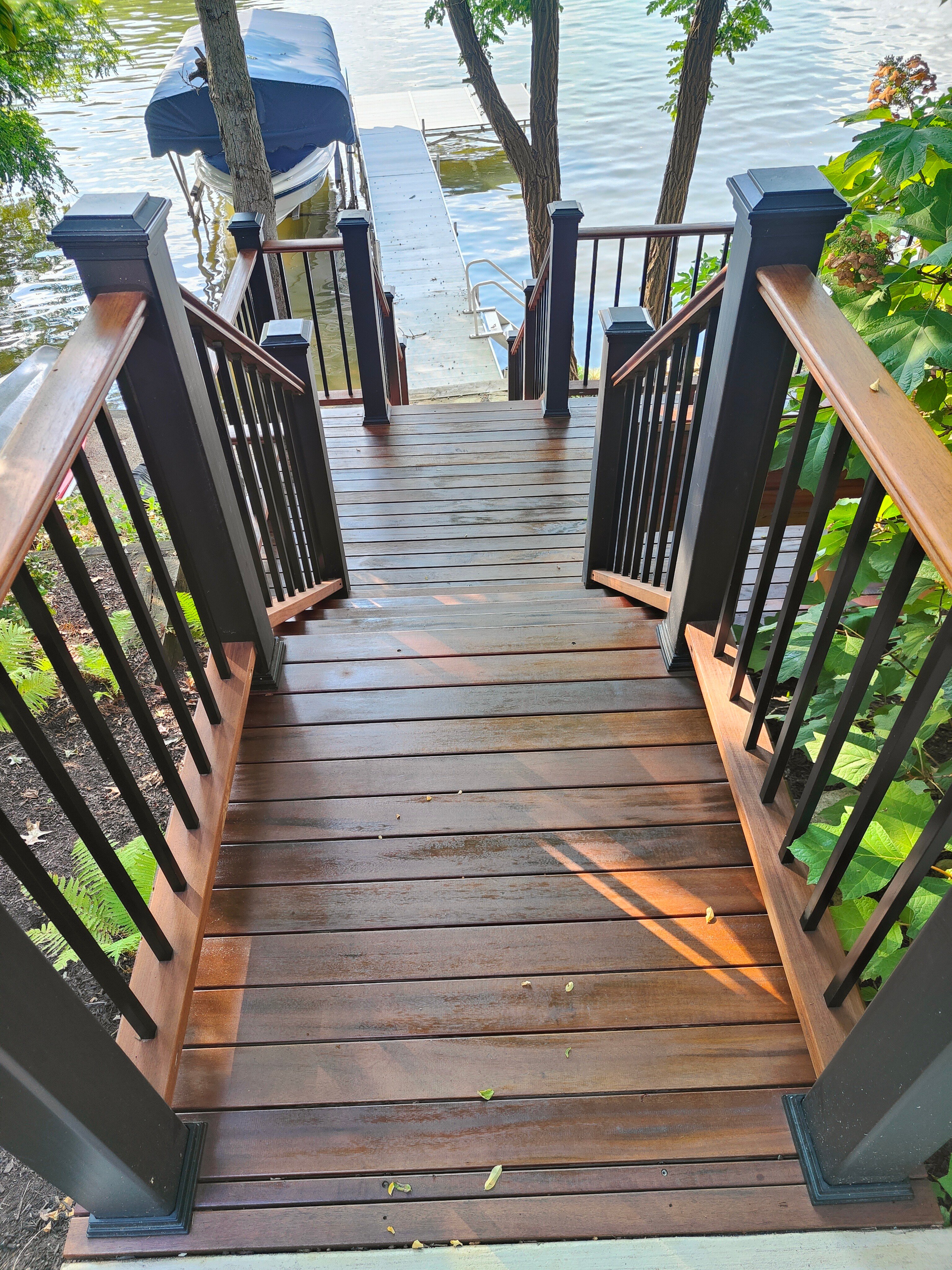 Portage hardwood deck lake stairs